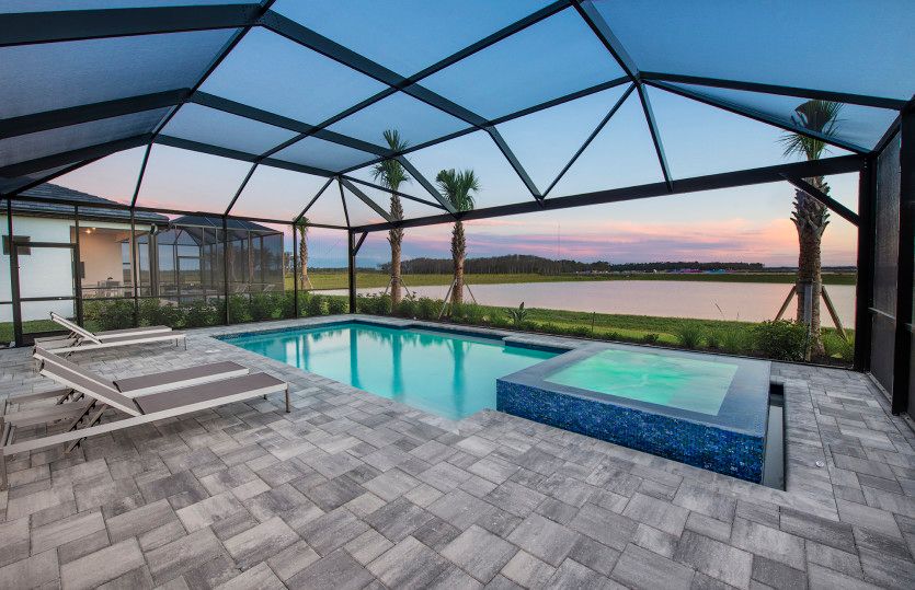 Screened-in pool with stunning views