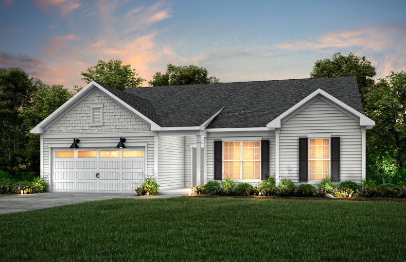 Amberwood Exterior 2 features siding, shakes, covered front door and 2 car garage