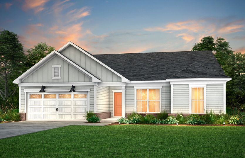 Amberwood Exterior 11 features siding, brick covered front door and 2 car garage