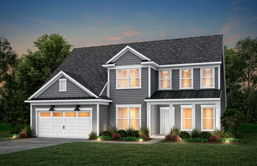 Vanderbilt Exterior 55 features siding, shakes, covered front sitting porch and 2 car garage