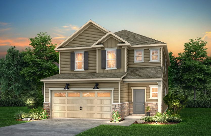 Murray Exterior LC2H features siding, stone accents, covered front porch and 2 car garage
