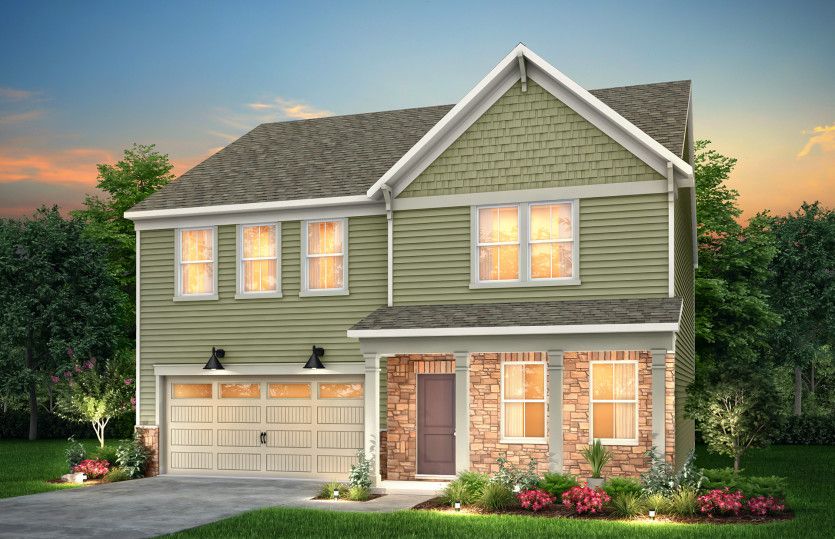 Hampton Exterior CR103 features siding, shakes, stone, covered front sitting porch and 2 car garage