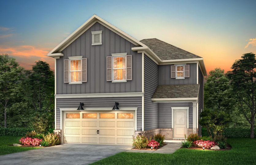 Douglas Exterior LC2G features siding, brick accents, covered front porch and 2 car garage