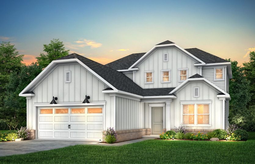 Hartwell Exterior CR103 features siding, brick, covered front door and 2 car garage