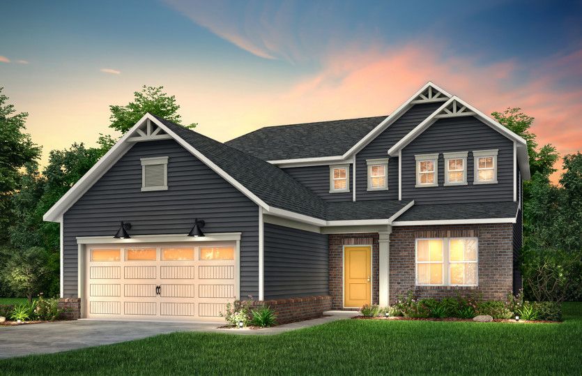 Hartwell Exterior CR105 features siding, brick, covered front door and 2 car garage