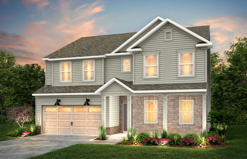 Mitchell Exterior LC2P features siding, stone, covered front siting porch and 2 car garage