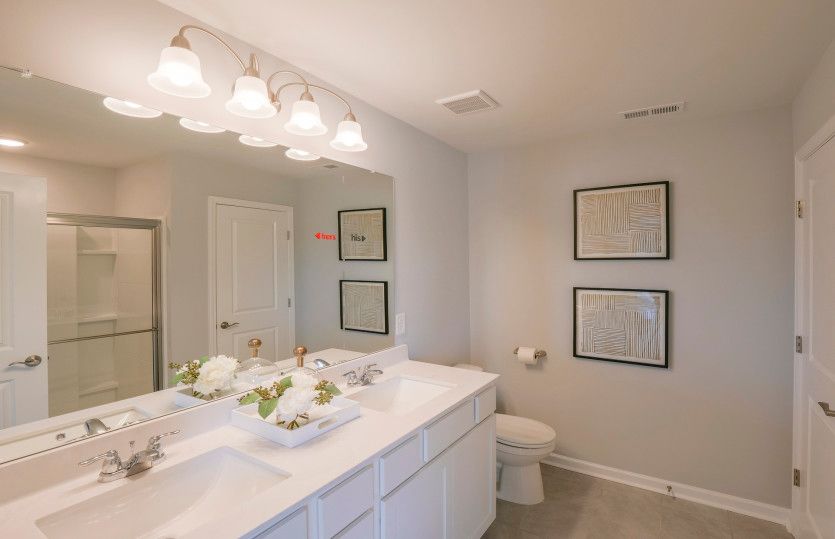 Owner's Bathroom with Dual Sink Vanity, Walk-in Shower and Linen Closet