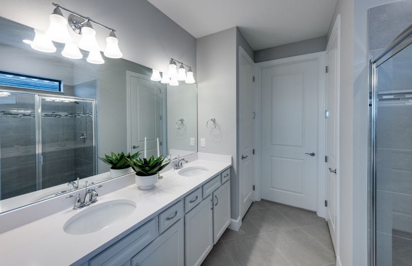 Owner's bathroom with double sink vanity and spacious walk-in closet