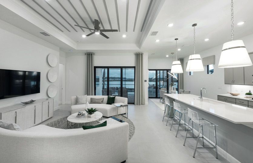 Kitchen island overlooking gathering room