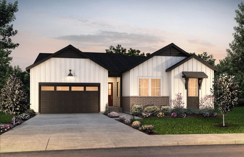Single-story Easton plan shown in Elevation A with a three-car garage.