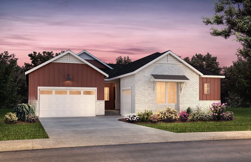 Single-story Cesena shown in Elevation A with a three-car garage.