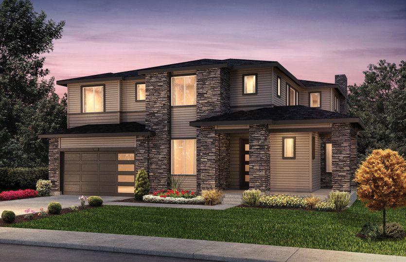Two-story Marsala plan shown in Elevation B with a three-car garage and a modern design.