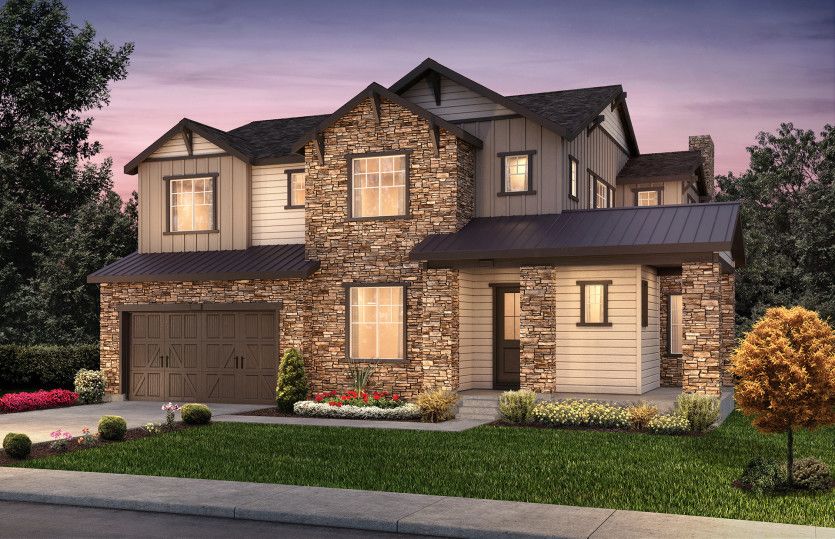 Two-story Marsala plan shown in Elevation C with a three-car garage and stunning accents.