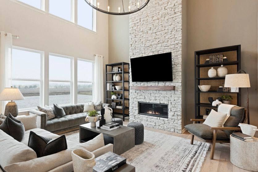Two Story Gathering Room with Fireplace