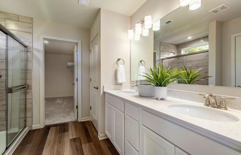 Owner's Bath with Dual Bowl Vanity and Walk-In Shower