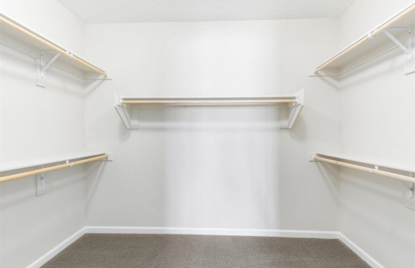 The walk-in closet provides ample storage.