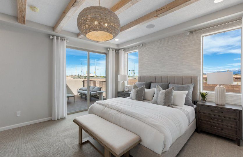 Bright and spacious owner's suite features private bath, walk-in closet, and patio.