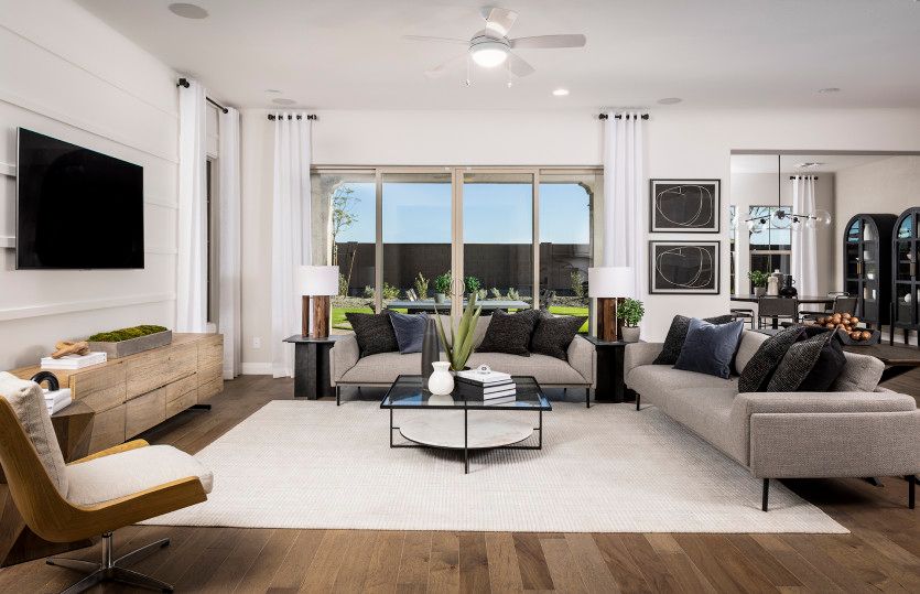 The gathering room offers built-in entertainment options