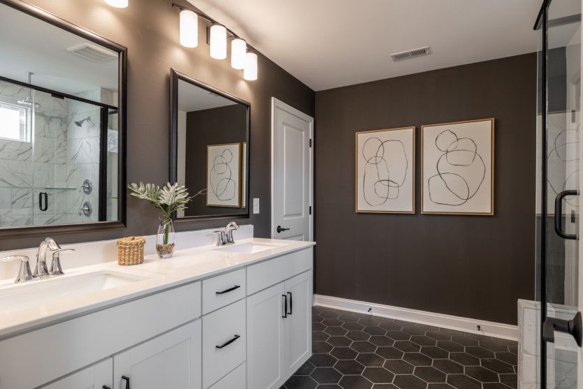 Owner's Bath with Double Bowl Vanity and Walk-In Shower