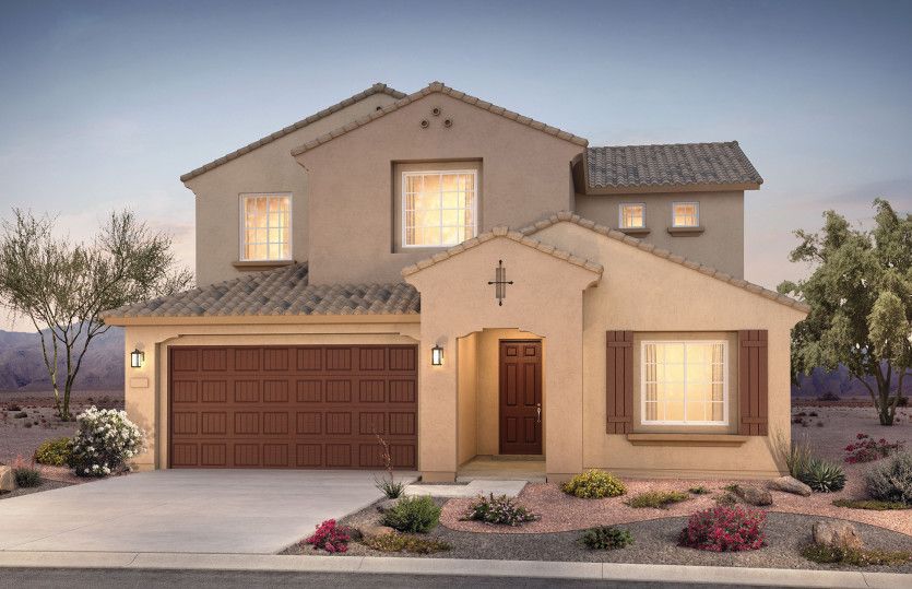 Two-story Trento floorplan shown in Elevation A with a two-car garage.