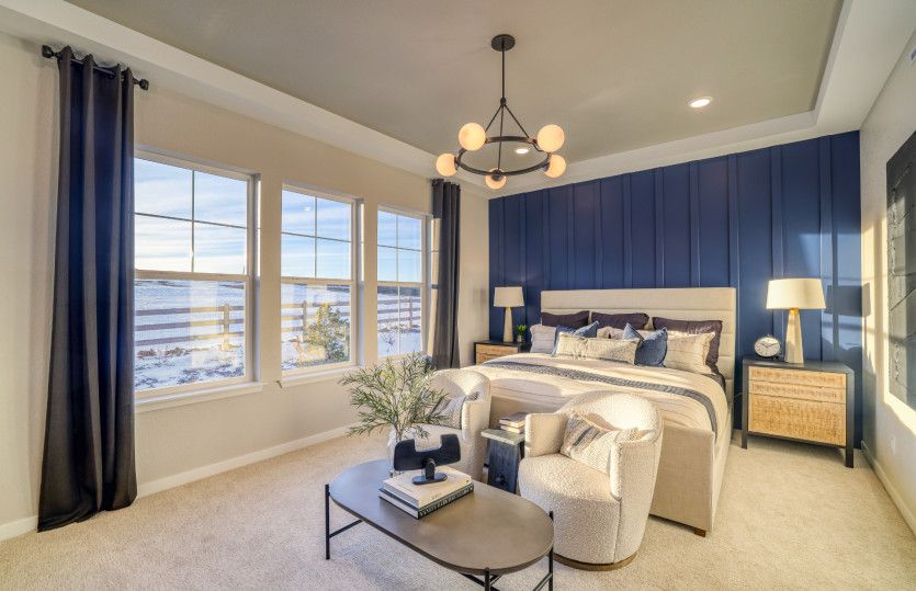 Enter the Easton owner's suite which features large windows and a stylish accent wall.