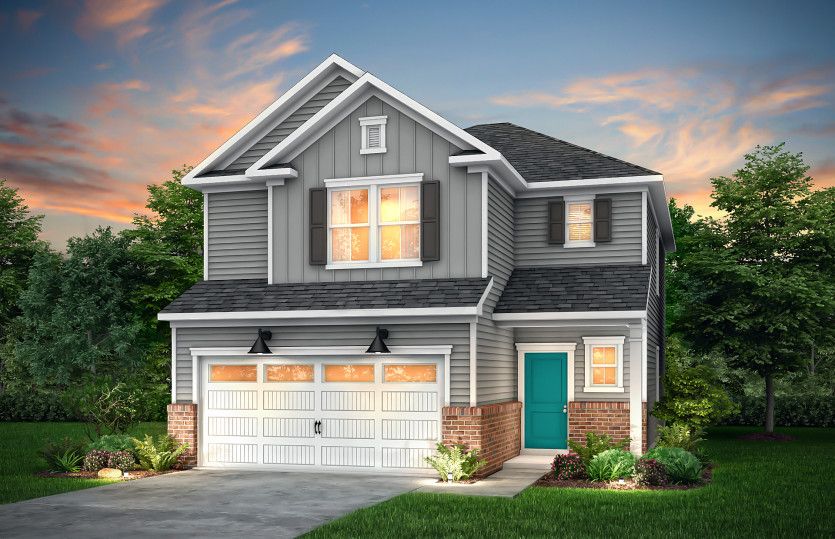 Harris Exterior LC2G features siding, brick accents, covered front porch and 2 car garage