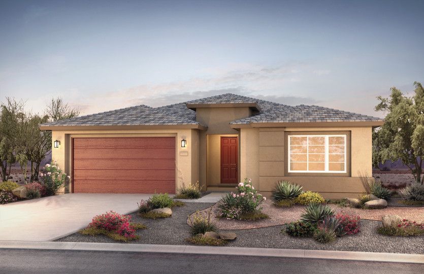 Exterior rendering shown in design style C. Choose from several different stucco color options.