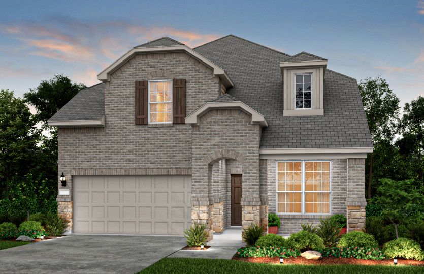 The Riverdale, a two-story home with 2-car garage, shown as Home Exterior B