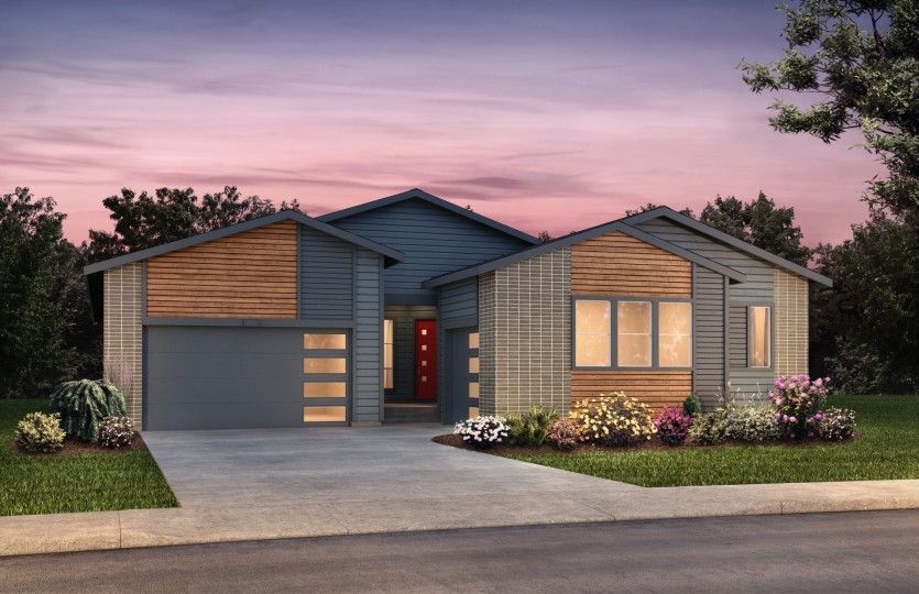 Single-story Cesena shown in Elevation B with a three-car garage and a modern design.