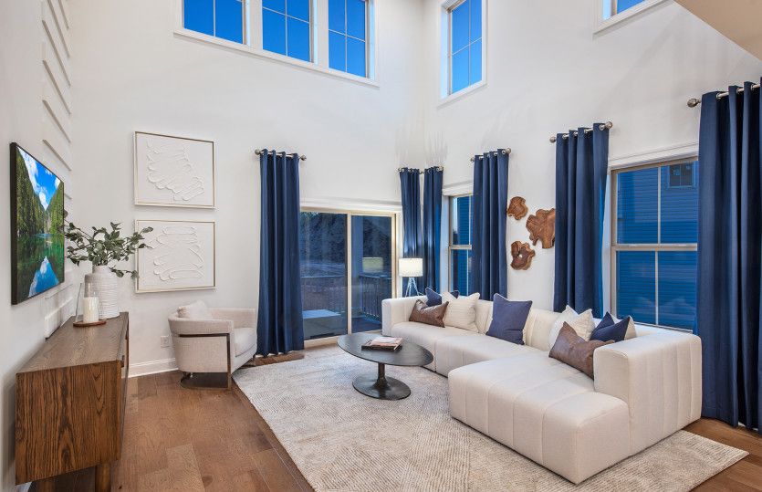 Two story gathering room with tons of natural light