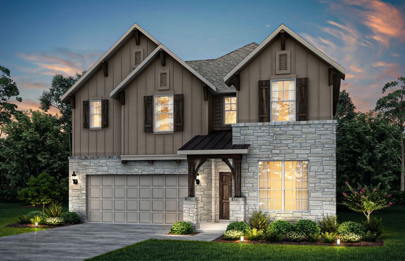 The San Marcos, a 2-story new construction home with shutters, shown with Home Exterior J