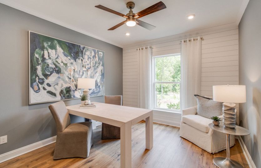 Flex Room with a shiplap accent wall.
