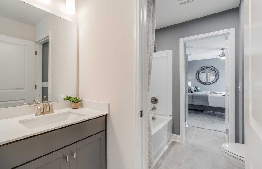 Dual vanity stationed in the Jack and Jill Bathroom.