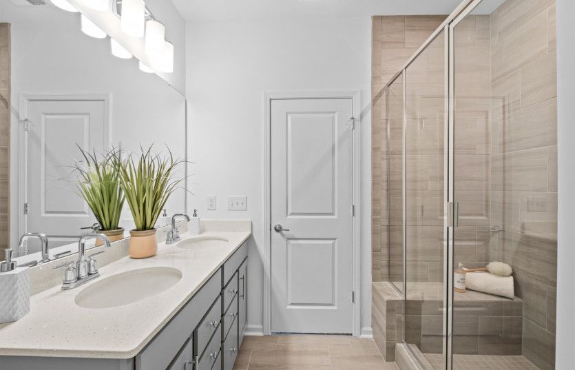 Owner's Bath with Dual Bowl Vanity and Walk-In Shower