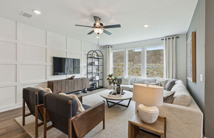 Spacious gathering room with large windows