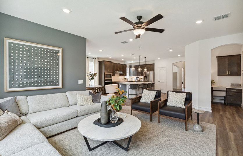 View of main living areas from kitchen