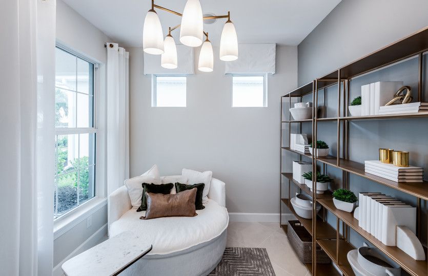 Flex space shown as a den or library