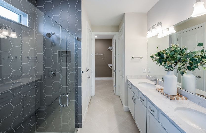 Owner's bathroom with double sink vanity and spacious walk-in closet