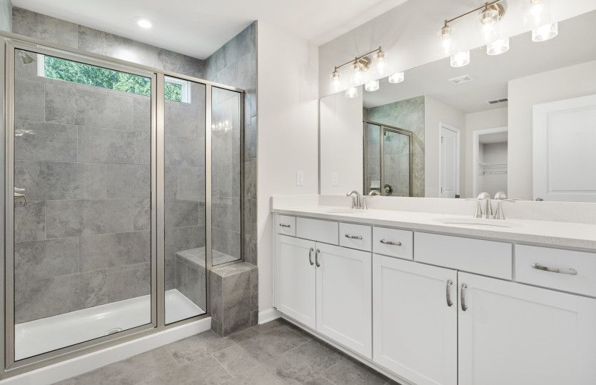 Owner's Bathroom with a dual vanity and walk-in shower.