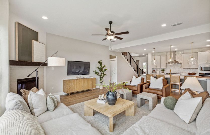 Gathering room with view of kitchen*model representation
