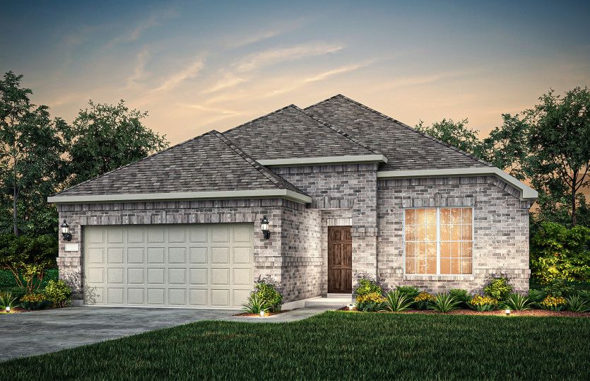 The Emory, a one-story home with 2-car garage, shown with Home Exterior 31*model representation