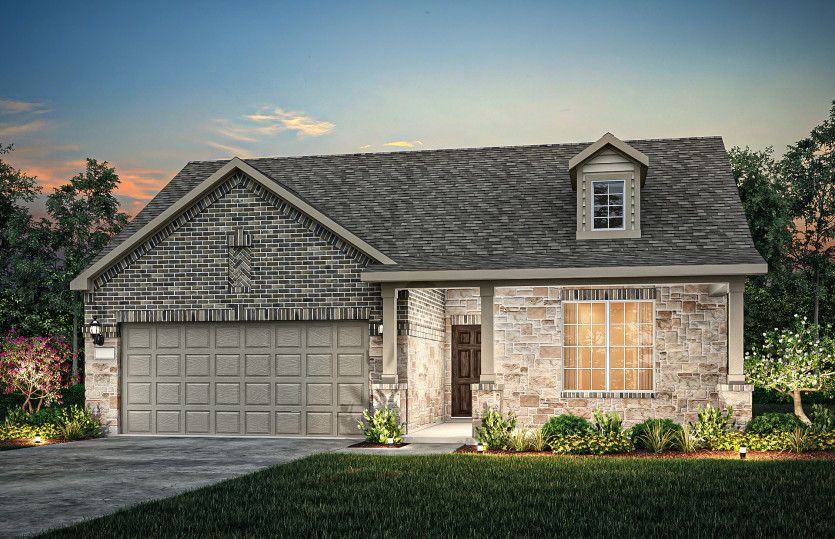 The Emory, a one-story home with 2-car garage, shown with Home Exterior 37*model representation