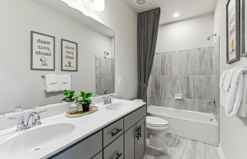 Hall Bathroom with Double Sinks