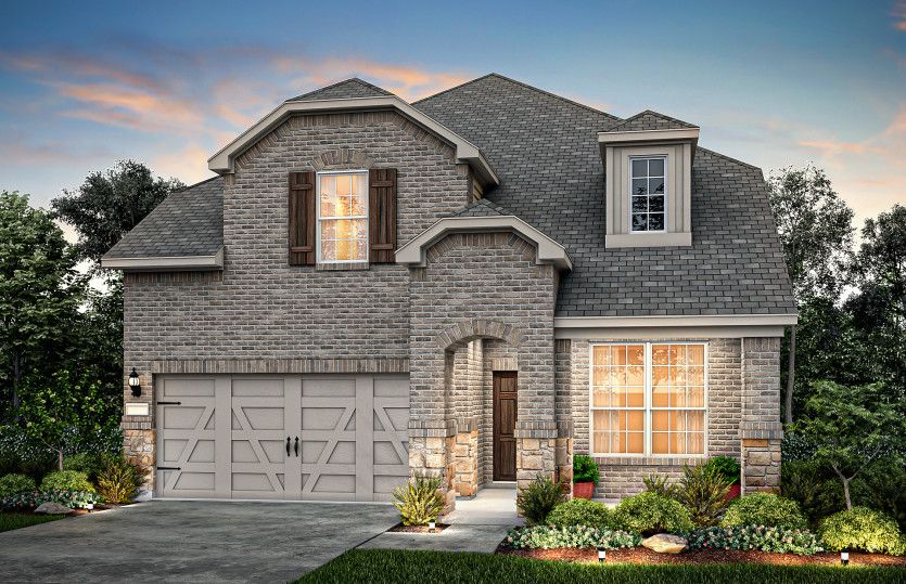 The Riverdale, a two-story home with 2-car garage, shown as Home Exterior B