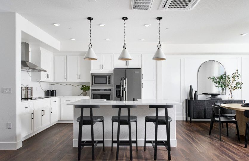 Open kitchen with decorative lighting