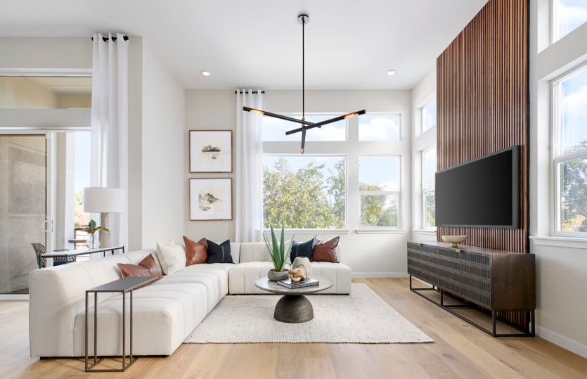 Welcoming gathering room with accent wall
