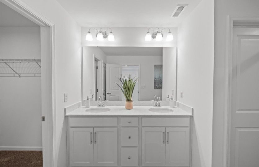 Owner's Bath with Dual Bowl Vanity and Walk-In Shower