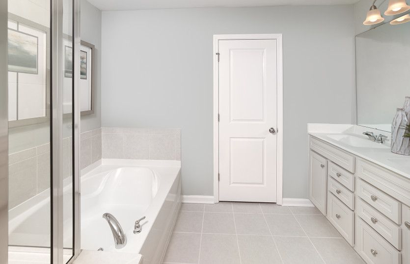 Owner's Bathroom with a dual-sink vanity, shower and tub.
