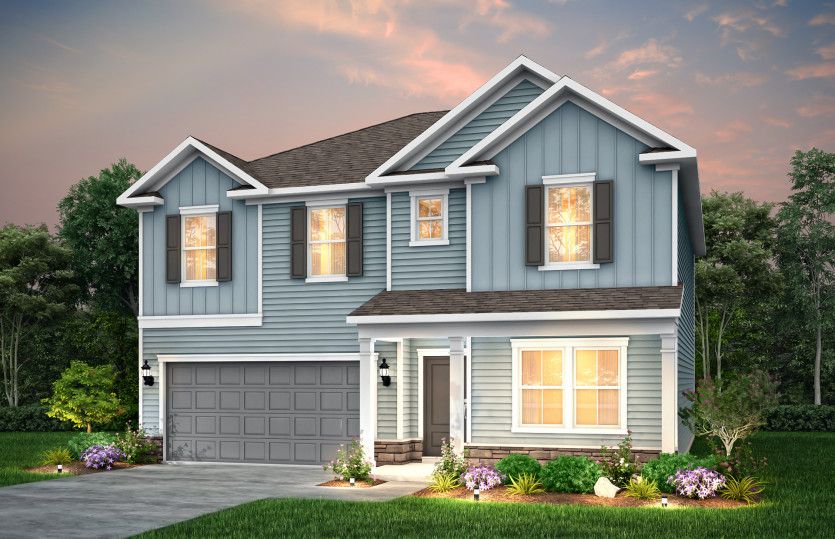 Hampton Exterior LC203 with stone detail and a front porch