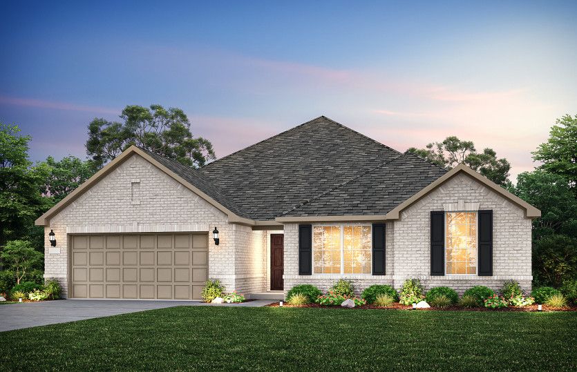 The Northlake, a one-story home with 2-car garage, shown as Home Exterior A